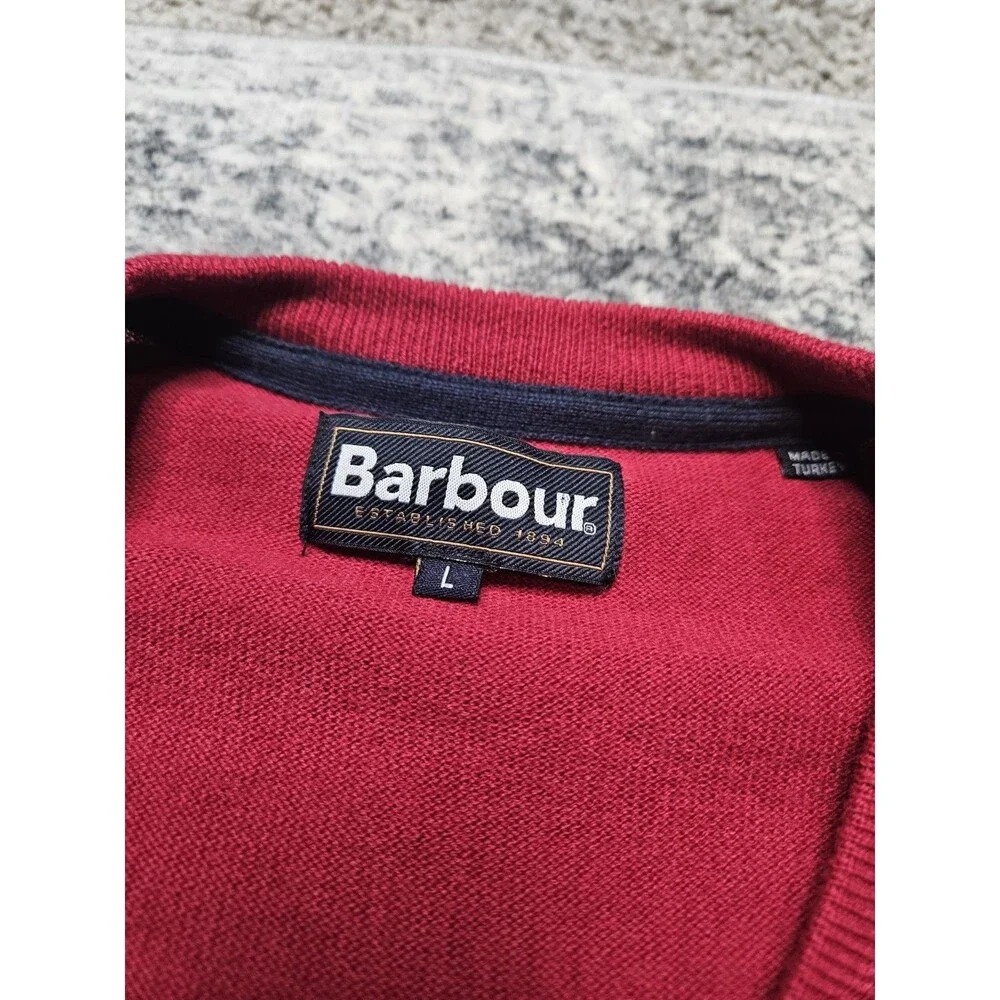 Barbour V-Neck Sweater Men Large Red  Lightweight Cotton Cashmere Pullover